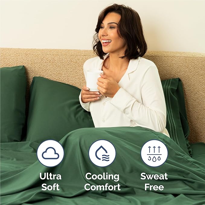 King Size 4 Piece Sheet Set - Comfy Breathable & Cooling Sheets - Hotel Luxury Bed Sheets for Women & Men - Deep Pockets, Easy-Fit, Soft & Wrinkle Free Sheets - Emerald Green Oeko-Tex Bed Sheet Set