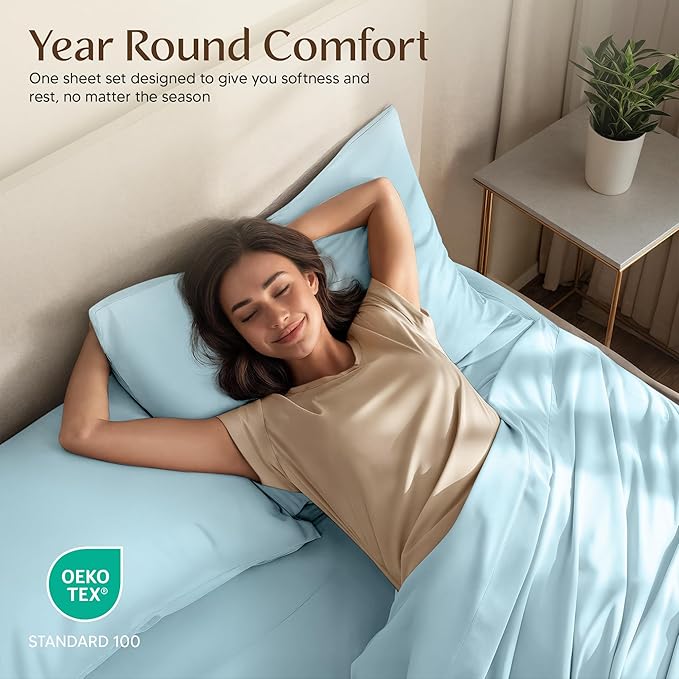 Utopia Bedding Queen Size Sheet Set – 4 Piece Bed Sheets, Soft and Breathable Microfiber, Includes 1 Fitted Sheet, 1 Flat Sheet and 2 Pillowcases – Oeko Tex (Ice Blue)