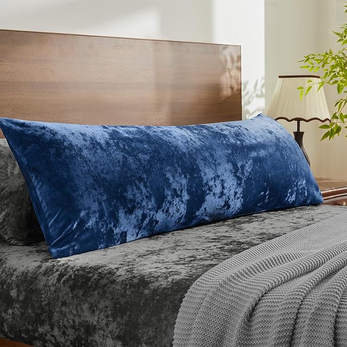 BEDELITE Velvet Body Pillow Cover with Zipper, Soft and Plush 20x54 Long Pillow Case, Velvety Smooth and Cozy Body Pillow Pillowcase for Bedroom and Couch, for All Seasons(Navy Blue)