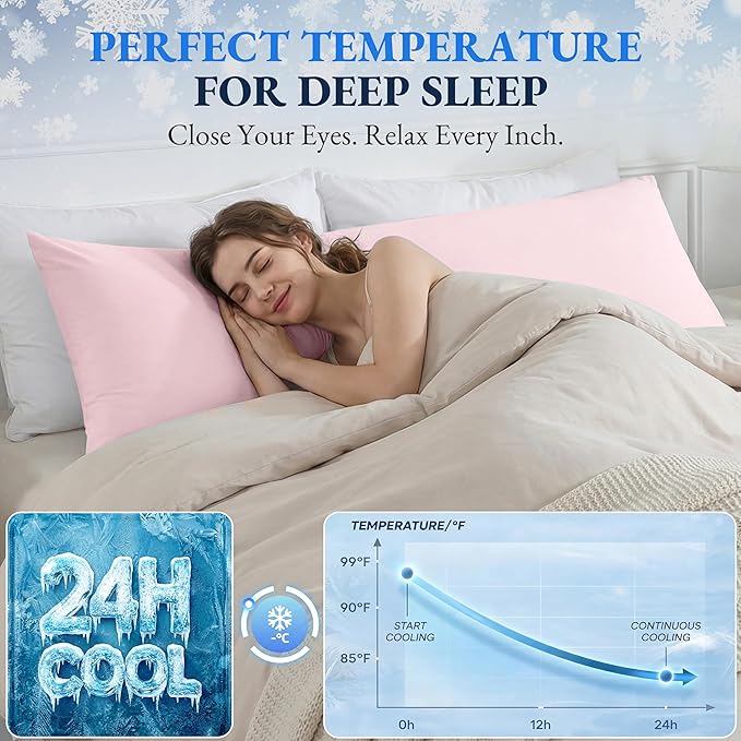ELNIDO QUEEN Cooling Body Pillow Insert with Cover – Breathable Long Body Pillow for Side Sleepers, Soft Support Bed Pillow for Adults, 20x54 Inches Pink