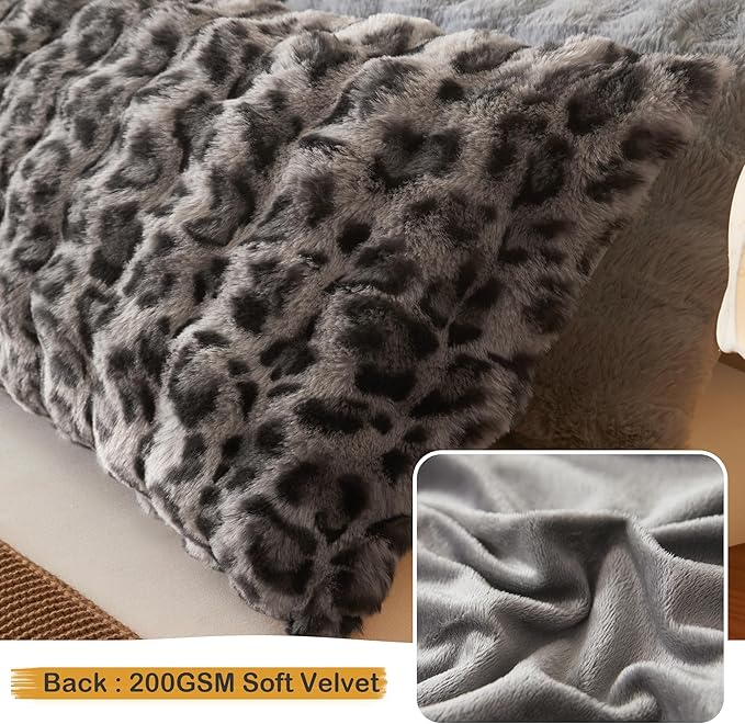 LIFEREVO Leopard Print 20 x 54 Faux Rabbit Fur Body Pillow Cover, Comfy Cheetah Print Bubble Shaggy Bed Pillowcase with Zipper, Long Plush Furry Farmhouse Pillow Case for Adults Kids Girls Teens, Grey
