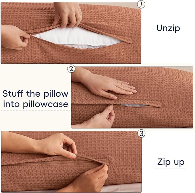 PHF Ultra Soft Waffle Weave Body Pillowcase with Zipper, No Insert, 1Pack 20" x 54" Pillow Sham, Breathable & Skin-Friendly Body Pillow case, Stylish Decorative Bed Pillow Cover, Burnt Umber