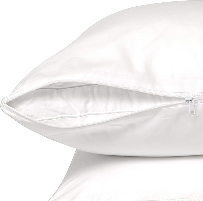 Micropuff Standard Size Pillow Protectors with Zipper - 2 Pack - Soft and Breathable Hypoallergenic Pillow Cover. Pillowcase Protects Against Stains, Spills, and Perspiration. (20 x 26)