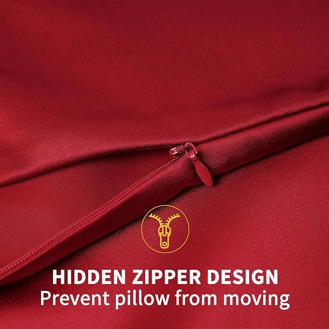 ZIMASILK 100% Pure Mulberry Silk Pillowcase for Hair and Skin Health,Soft and Smooth,Both Sides Premium Grade 6A Silk,600 Thread Count,with Hidden Zipper,1pc (King 20''x36'',Red)