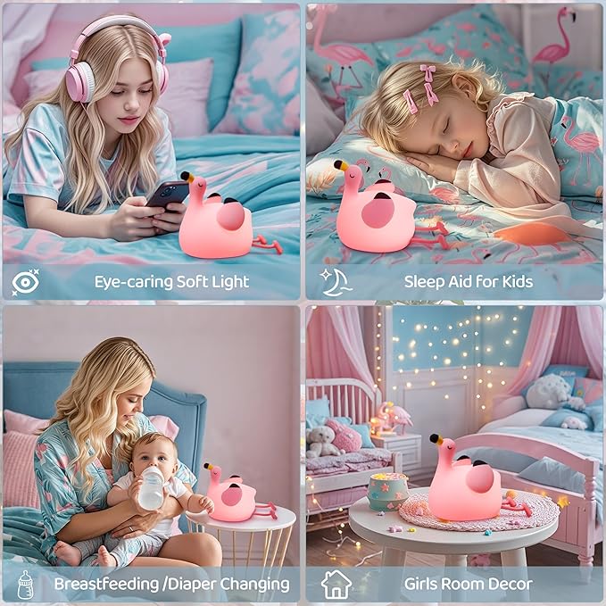 FAMIDUO Flamingo Night Light for Kids,Pink Flamingo Gift, Silicone LED Squishy Animal Lamp,Dimmable/Timer Nursery Nightlight for Baby, Rechargeable Touch Bedside Lamp, Bedroom/Dorm Decor,Girls Gifts