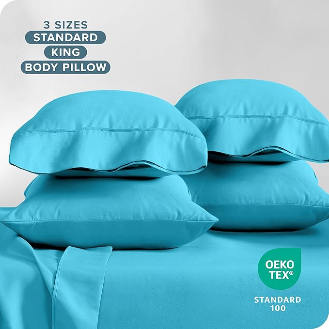 Bare Home Microfiber Bulk Pillow Cases - Standard/Queen Size Set of 4 - Cooling Pillowcases - Double Brushed - Aqua Pillowcases 4 Pack - Easy Care (Standard - 4 Pack, Aqua)