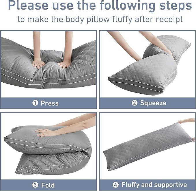 Leeden Body Pillow Insert - Full Body Pillow for Adults - Large Long Bed Pillow for Side Sleeper - Firm Breathable Support - 20 x 54 Inch - Grey
