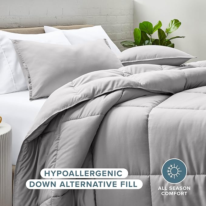 Bare Home Comforter Set - Oversized Queen Size - Ultra-Soft - Goose Down Alternative - Premium 1800 Series - All Season Warmth (Oversized Queen, Light Grey)