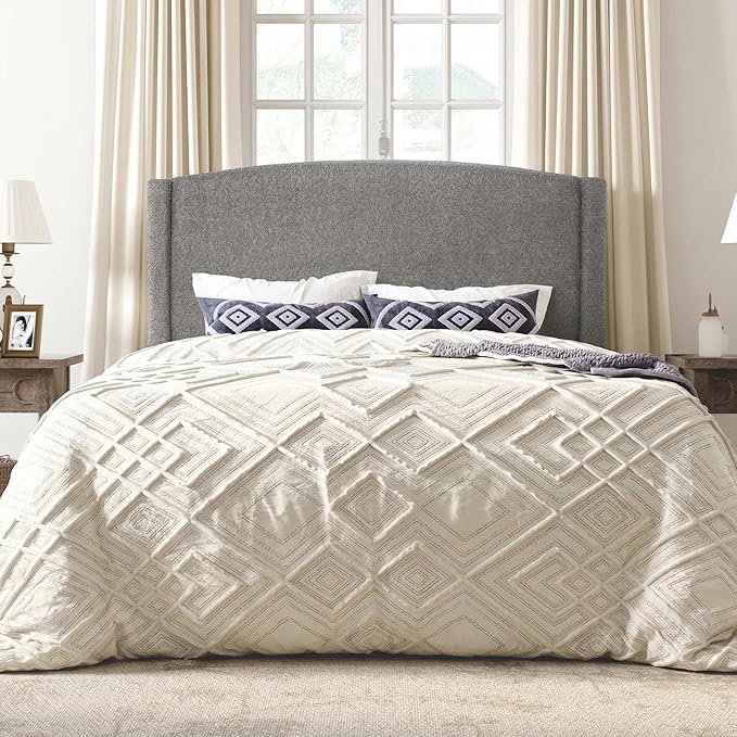 SHA CERLIN Queen Bed Frame with Soft Teddy Fabric, Boucle Upholstered Platform Bed, Curved Headboard Design, Wooden Slats Support, Noise-Free, No Box Spring Needed, Easy Assembly, Grey