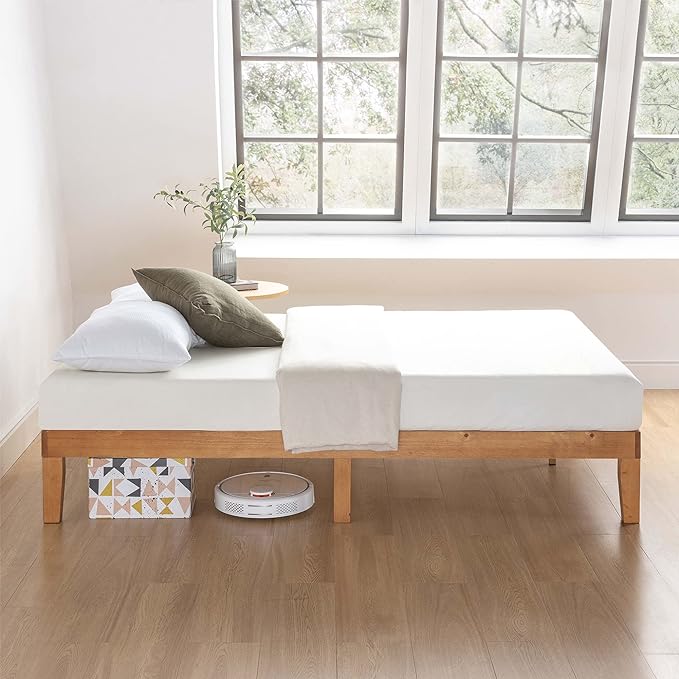Mellow Naturalista Classic - 12 Inch Solid Wood Platform Bed with Wooden Slats, No Box Spring Needed, Easy Assembly, King, Natural Pine