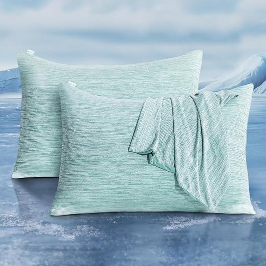 LUXEAR 2 Pack Cooling Pillow Cases for Hot Sleepers Queen Size, Arc-Chill Q-Max > 0.5, Hair & Skin Friendly, Double-Sided, Machine Washable, Hidden Zipper, Gifts for Women & Men, Green