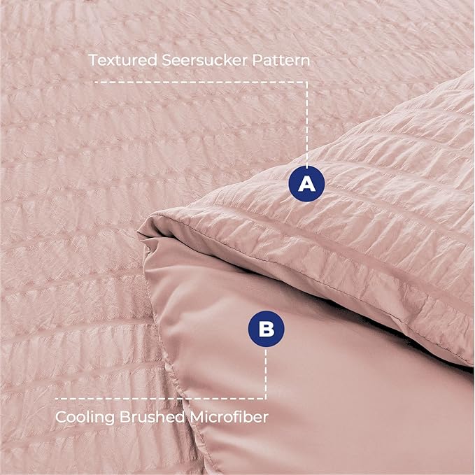 HYMOKEGE Rose Gold Duvet Cover Full Size, Ultra Soft 3-Piece Seersucker Duvet Cover Set with Zipper Closure, Soft Brushed Microfiber Bedding Set with 8 Corner Ties (80"x90", 2 Pillowshams)