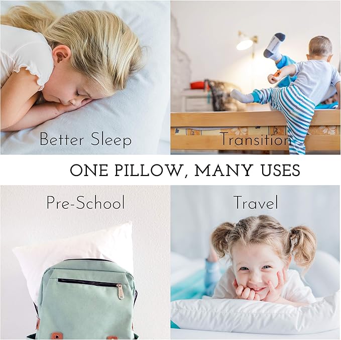 Little Sleepy Head Youth Pillow 16x22 - Soft & Hypoallergenic Bed Pillow Youth Pillows for Sleeping Age 5-10 - Snugly Designed Youth Neck Pillows for Travel, School and Bedtime - (1 Pack)