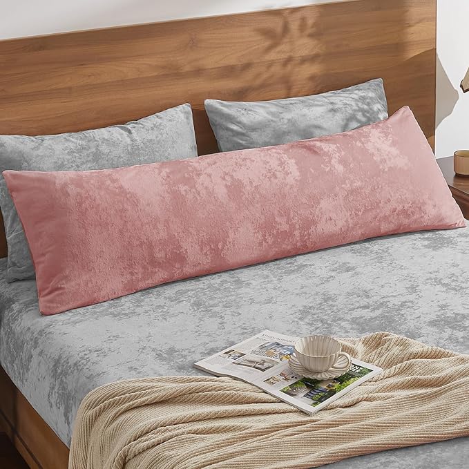 BEDELITE Velvet Body Pillow Cover with Zipper, Soft and Plush 20x54 Long Pillow Case, Velvety Smooth and Cozy Body Pillow Pillowcase for Bedroom and Couch, for All Seasons(Dusty Pink)