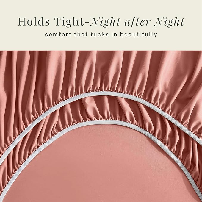 Hearth & Harbor Extra Deep Pocket Sheets - Fits Mattress 18-24 Inches Deep - Extra Deep Pocket Split King Size Sets - 7 Piece Split King Size - Misty Rose