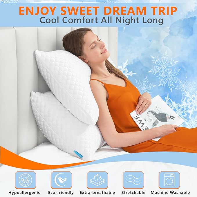 UYWO Cooling Memory Foam Pillows Firm and Soft, Queen Size 1 Pack, Original Adjustable Pillows for Side, Back or Stomach Sleepers with Removable Washable Cover