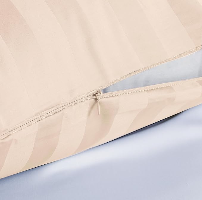 Body Pillow Cover Long Pillow Case,100% Egyptian Cotton Bed Pillow Protector with Zipper,400 Thread Count Cooling Full Body Pillowcase for Adults 20x54 Inches (1 Pack,Stripe Beige)
