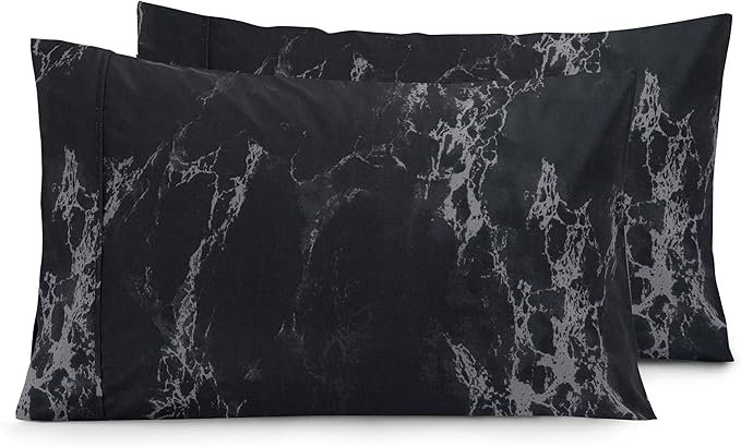 Elegant Comfort Luxury Ultra-Soft 2-Piece Pillowcase Set - 1500 Premium Hotel Quality Microfiber Double Brushed - Wrinkle Resistant, Standard/Queen, Marble Pattern Black