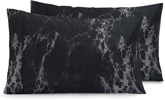 Elegant Comfort Luxury Ultra-Soft 2-Piece Pillowcase Set - 1500 Premium Hotel Quality Microfiber Double Brushed - Wrinkle Resistant, Standard/Queen, Marble Pattern Black