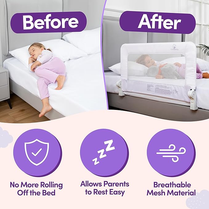 ComfyBumpy 1-Pack Bed Rail for Toddlers 35.5" L x 19.5" H | Toddler Bed Rails for Twin, Full & Toddler Mattress Size | Swing Down Rail Guard | Mattress Side Rail for Kids | White