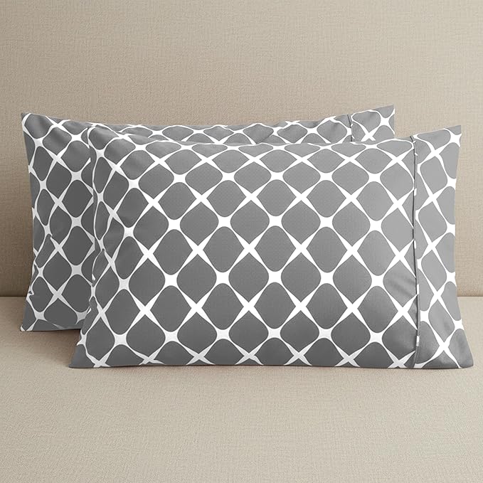 Elegant Comfort Luxury Ultra-Soft 2-Piece Pillowcase Set - 1500 Premium Hotel Quality Microfiber Double Brushed - Wrinkle Resistant, Standard/Queen, Bloomingdale Pattern Gray