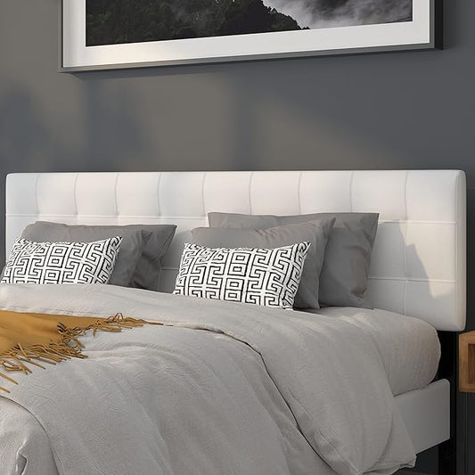 Flash Furniture Bedford Box Stitch Tufted Upholstered King Size Headboard in White Fabric
