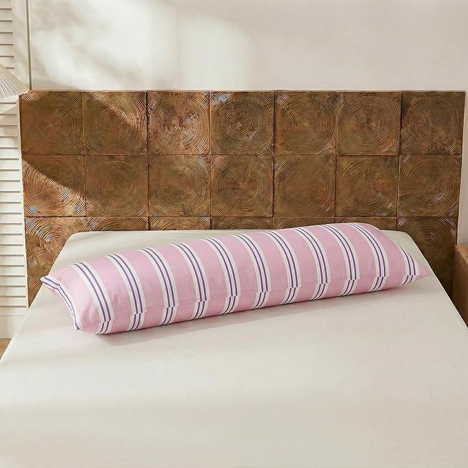Merryword Body Pillow Cover 20x54inches, 100% Cotton Pillow Case, Purple Striped Pillowcase, Soft Breathable Ribbon Stripes Long Pillowcase, 1-Piece