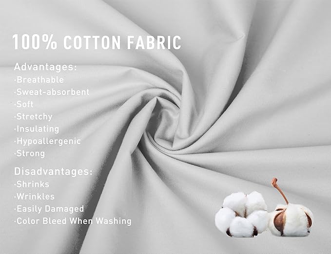 Sunflower Body Pillowcase 100% Cotton Long Pillow Cover/Case Envelope Closure 1 Pack, 20×54 inches Ash, Soft and Breathable