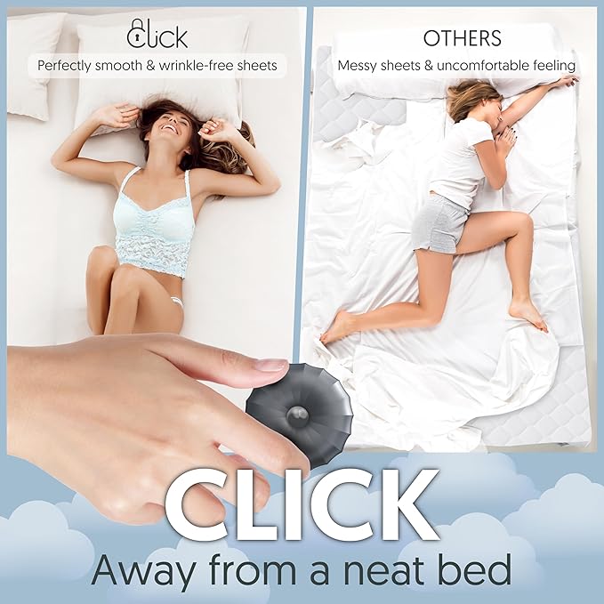 Click Sheet Holders for Adjustable Bed - Sheet Clips & Straps Keep Sheets in Place Firm & Tight on Single, Twin, Split Beds, Heavy Duty Fasteners Stop Sheets from Slipping Off & Secure to Mattress