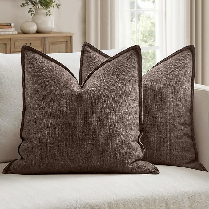MIULEE Pack of 2 Thick Textured Couch Throw Pillow Covers, Natural Beige Decorative Pillow Covers 22x22, Neutral Linen Cushion Cases for Sofa Bed Living Room Modern Farmhouse Home Decor, No Filling