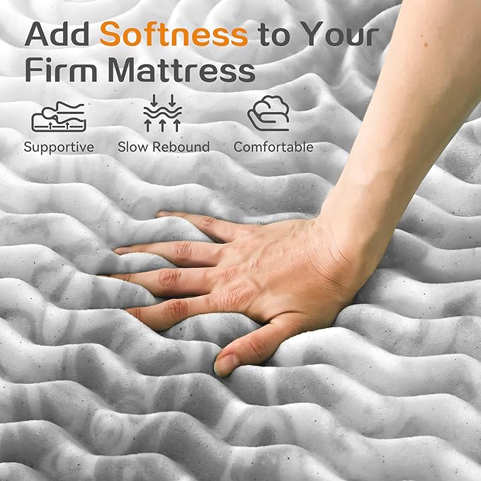 SINWEEK 2 Inch Mattress Topper 5-Zone Memory Foam Mattress Topper Pressure Relieve Soft Mattress Pad, CertiPUR-US Certified, Full Size, Gray