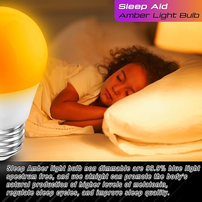 Amber Sleep Light Bulbs 1800k, Blue Light Blocking, A15 Soft Warm Light Bulb 25-40w Equivalent, 3W E26 Warm Amber Night Light for Healthy Sleep, Bedroom, Kids Room, Non-Dimmable, 4 Pack