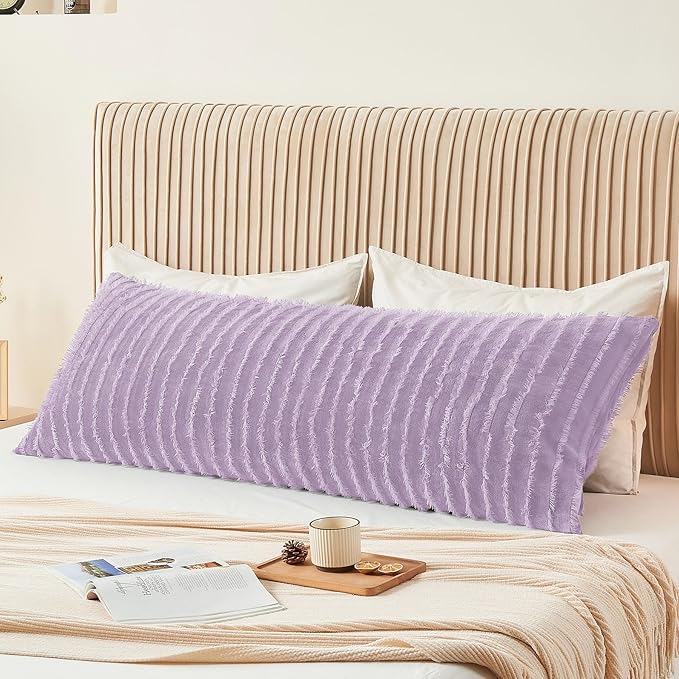 BEDELITE Body Pillow Cover with Zipper Closure, Decorative Boho Fleece Pillowcase 20 x 54 Inches, Luxury Fluffy Plush Long Body Pillow Pillowcase for All Seasons(Lavender-Boho)