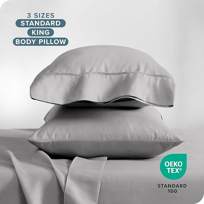 Bare Home Microfiber Pillow Cases - Standard/Queen Size Set of 2 - Cooling Pillowcases - Double Brushed - Light Grey Pillowcases 2 Pack - Easy Care (Standard Pillowcase Set of 2, Light Grey)