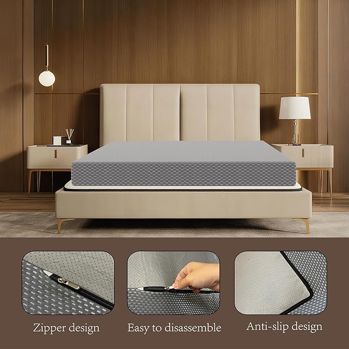MORANDI Twin XL Mattress, 8 Inch Memory Foam Bed Mattress in A Box, Pressure Relief with Medium Firm Support, Machine Washable Mattress Protector with Zipper Removable Cover (Grey, Twin XL 8in)