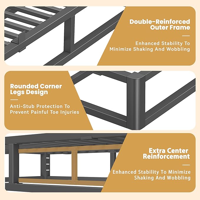 10 Inch King Size Bed Frame with Rounded Corner and Squeak Free U-Slot Design, Metal Platform Bed Frames 6 Non-Slip Guards, 3500lbs Heavy Duty Steel Slat Support, No Box Spring Needed, Black