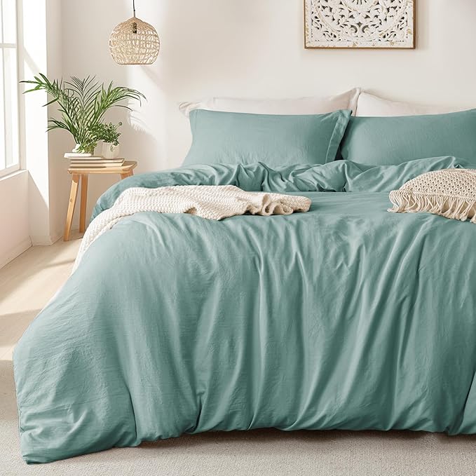 MILDLY Super Soft Duvet Cover - 100% Washed Microfiber Teal Blue Comforter Cover Set 3 Pieces with Zipper Closure & Corner Ties (No Comforter)