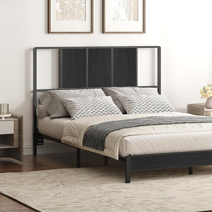 MAHANCRIS Full Size Headboard Only, Metal Headboard with Adapters, Minimalist Industrial Style for Full Size Beds, Black