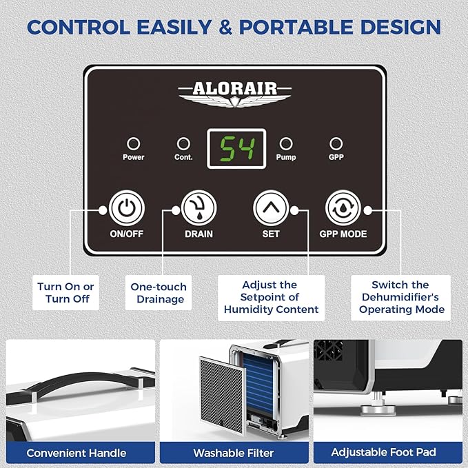 ALORAIR 120 PPD Commercial Dehumidifier with Pump, Crawl Space Dehumidifier for Up to 1,500 Sq. Ft., Portable Industrial Water Damage Unit for Basement, Home, Garage, Attic, 6-Year Limited Warranty