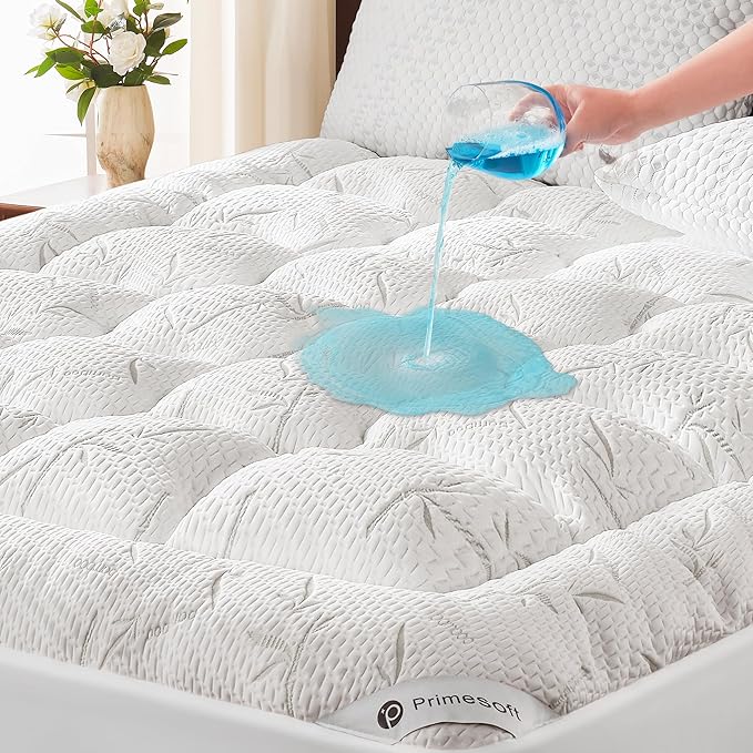 PRIMESOFT 100% Waterproof Full Size Mattress Topper, Thick Pillow Top Mattress Pad，Up to 21 Inch Deep Pocket, Soft Breathable Mattress Pad for Back Pain, Protector Cover(White)