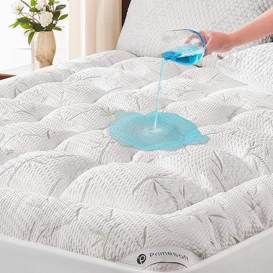PRIMESOFT 100% Waterproof Full Size Mattress Topper, Thick Pillow Top Mattress Pad，Up to 21 Inch Deep Pocket, Soft Breathable Mattress Pad for Back Pain, Protector Cover(White)
