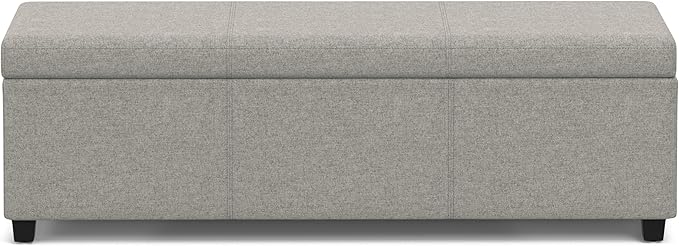 SIMPLIHOME Avalon Extra Large Storage Ottoman Bench - 54 inch Wide Upholstered Linen Look Fabric Rectangular Lift-Top Ottoman in Cloud Grey, Contemporary Bench for Living Room with Hidden Storage