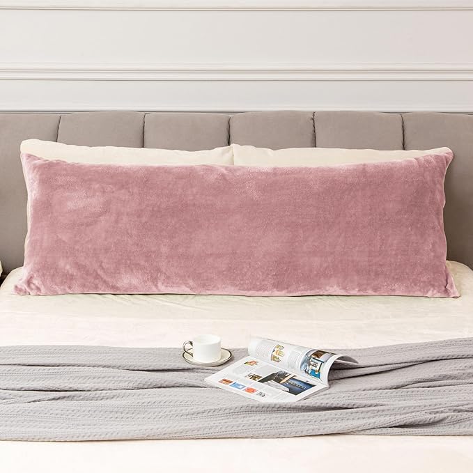 BEDELITE Body Pillow Cover with Zipper Closure, Super Soft and Cozy Fuzzy Fleece Pillowcase 20 x 54 Inches, Luxury Fluffy Plush Long Body Pillow Pillowcase for All Seasons(Dusty Pink)