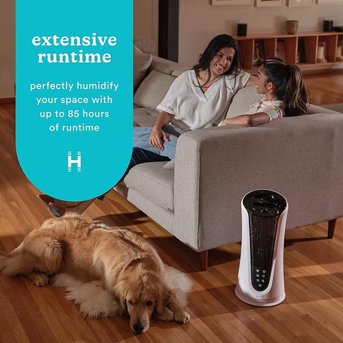 Homedics Ultrasonic Humidifier – Large Deluxe Air Humidifiers for Bedroom, Plants, Office – Cool and Warm Mist Humidifiers, Essential Oil Pads and Built-In Timer, 5 Mist Settings, White and Black