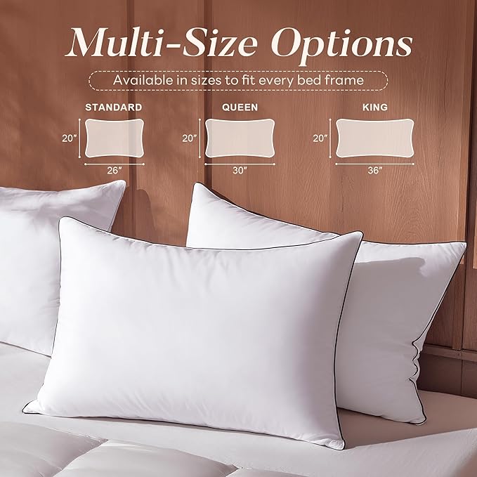 Feather Down Pillows Queen Size Set of 2, Luxury Hotel Collection Bed Pillow for Sleeping, 2 Pack, Fluffy Plush for Side, Back Sleepers Medium Firm, 20x30 in.
