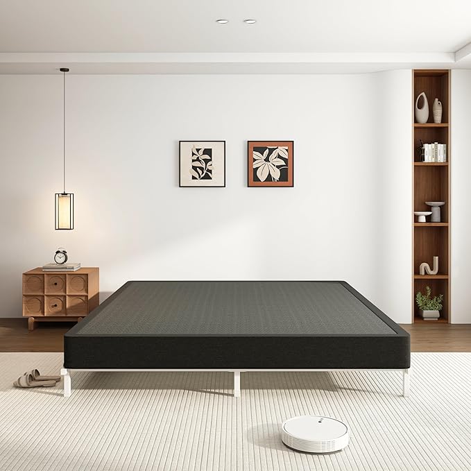 VIPSHOW 7 Inch California King Metal Box Spring with Round Corners - 3000 lbs Capacity, High Profile Heavy Duty Mattress Foundation with Steel Slats, Noise-Free, Easy Assemble, Black