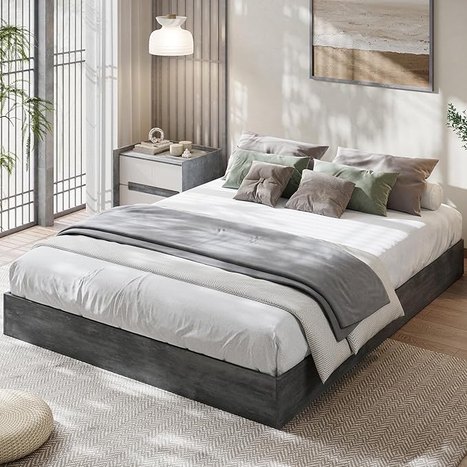 Garvee Wood Platform Bed Frame, Queen Size Low Profile Bed Frame Without Headboard, Wood Slat Support, No Box Spring Needed, Easy Assembly