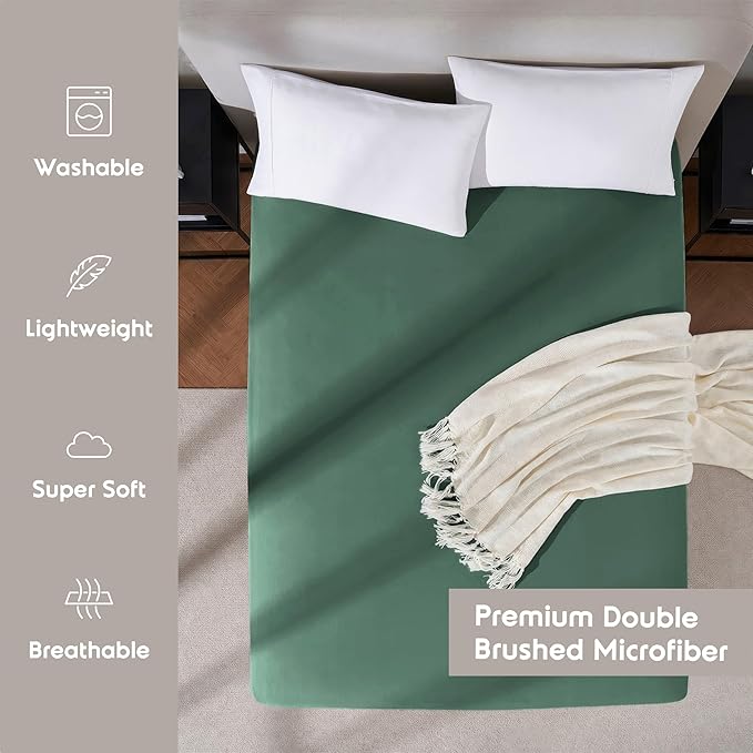 Nestl 2 Pack Dark Green Fitted Sheet Extra Deep Pocket, Hotel Luxury QueenFitted Sheet Only Easily Fits 18 to 24 Inch Mattress, Super Soft, Wrinkle-Free and Breathable with Corner Straps