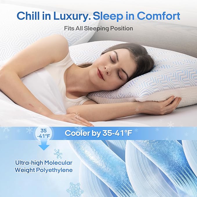 puredown® Cooling Goose Feather Down Pillow, Set of 1, Standard Size Bed Pillow Insert with Soft Cooling Pillowcase for Cool Sleep