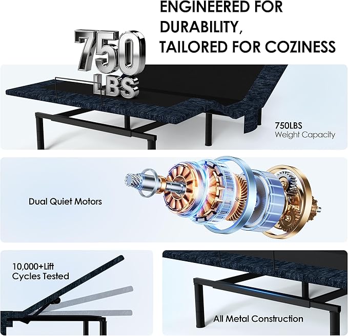 Patented Design Smart Adjustable Bed Frame, Twin XL Adjustable Base with Quiet Motor, Zero Gravity & Anti-Snore, Easy Assembly, Heavy-Duty Metal Support, Suitable for Bedroom & Elderly Use